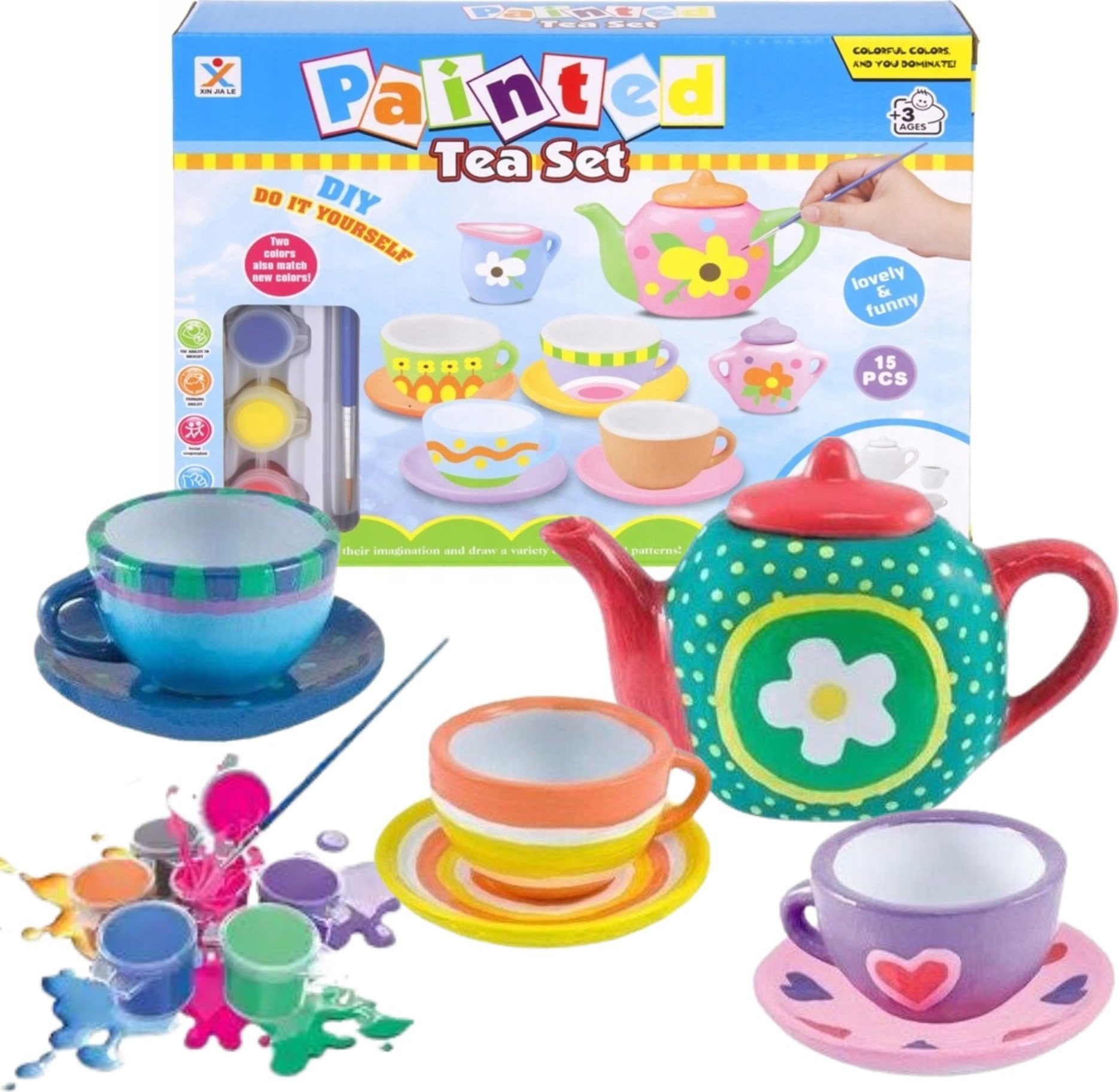 ProNice ZESTAW DO HERBATY DO MALOWANIA FILIŻANKI FIGURKI GIPSOWE FARBKI KREATYWNY