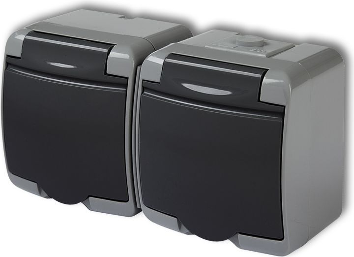 Karlik Gniazdo podwójne Junior z klapką z/u popielaty grafitowy (30GHE-2)