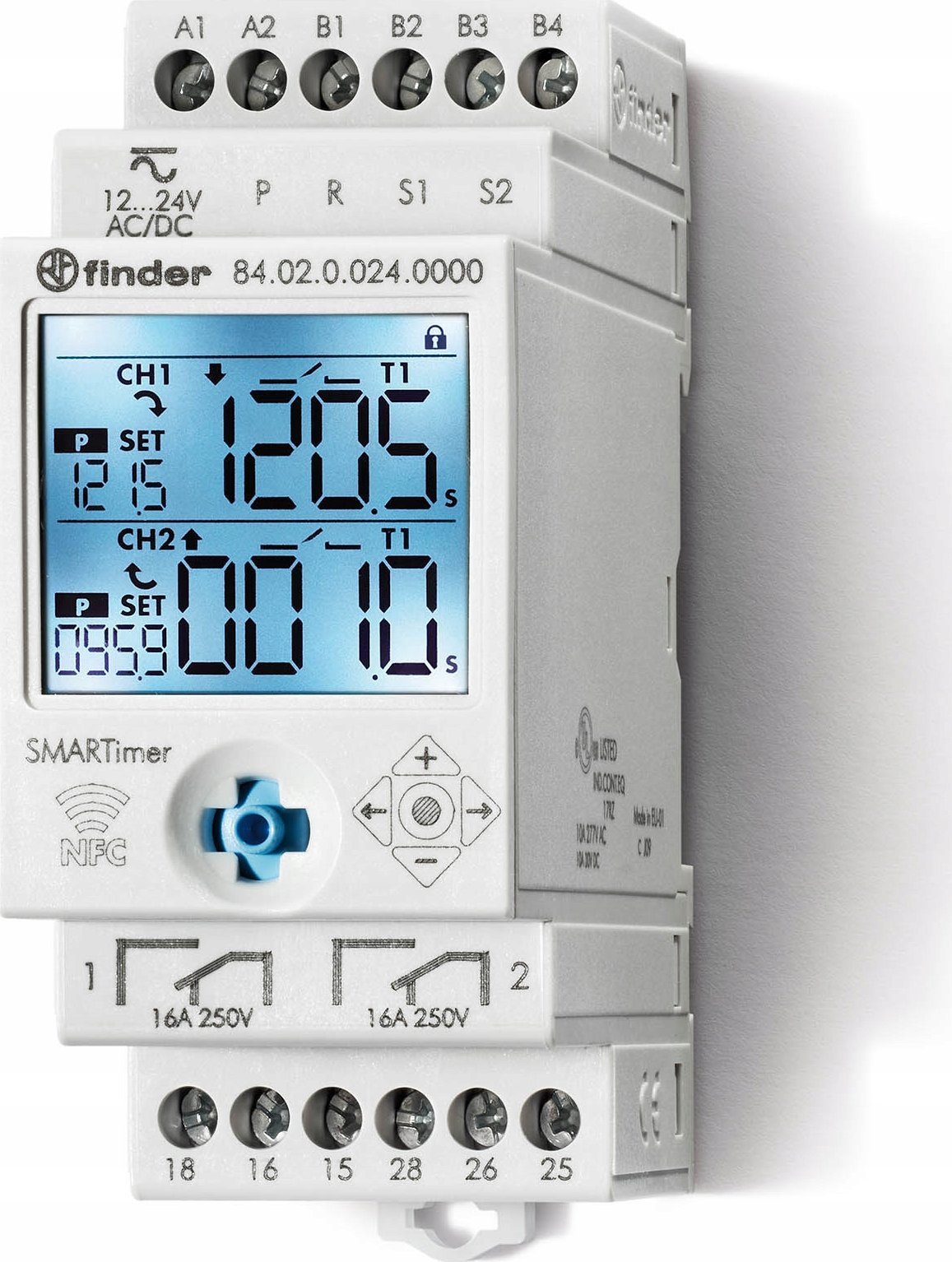 Finder Wielofunkcyjny programowalny przekaźnik czasowy NFC 2P 16A 12…24V AC/DC 84.02.0.024.0000