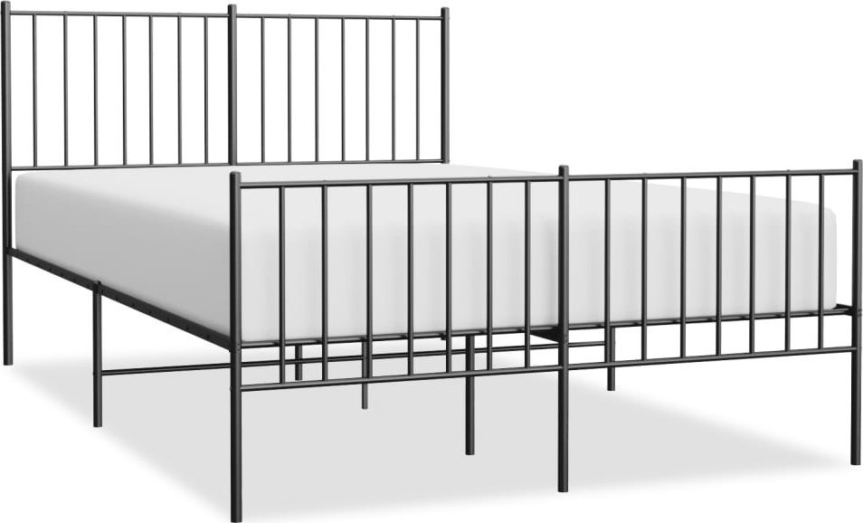 Metalowa Rama Łóżka Z Wezgłowiem I Zanóżkiem, Czarna, 120X200Cm