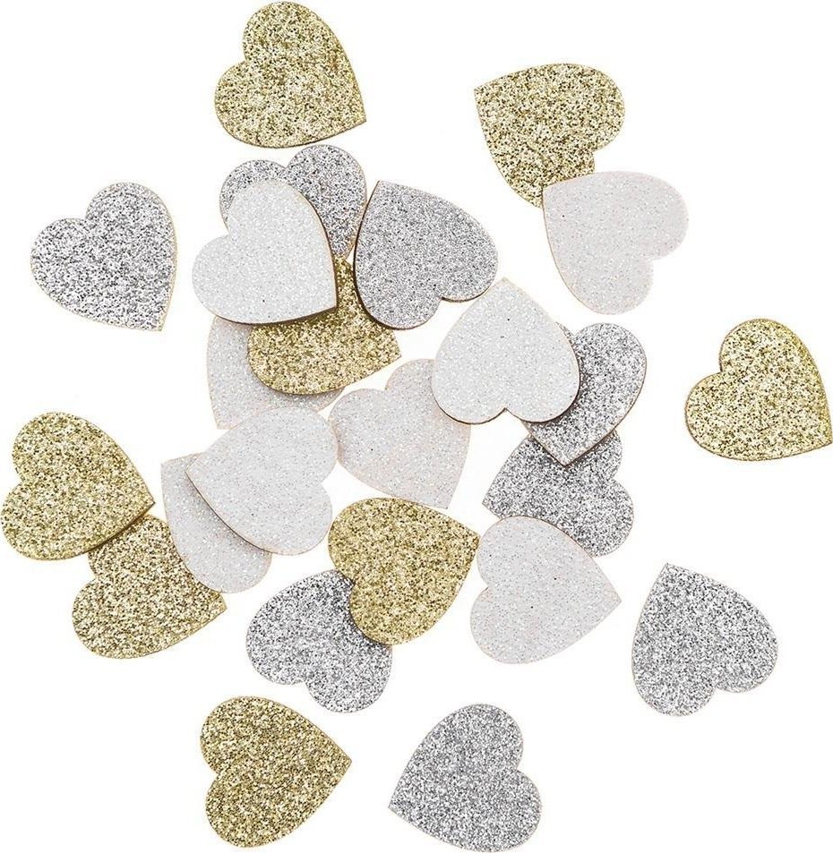 Serca drewniane brokatowe dwustronne 24szt