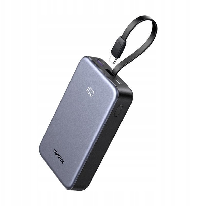 Powerbank UGREEN PB505 20000mAh USB-A, USB-C 20W + wbudowany kabel USB-C szary