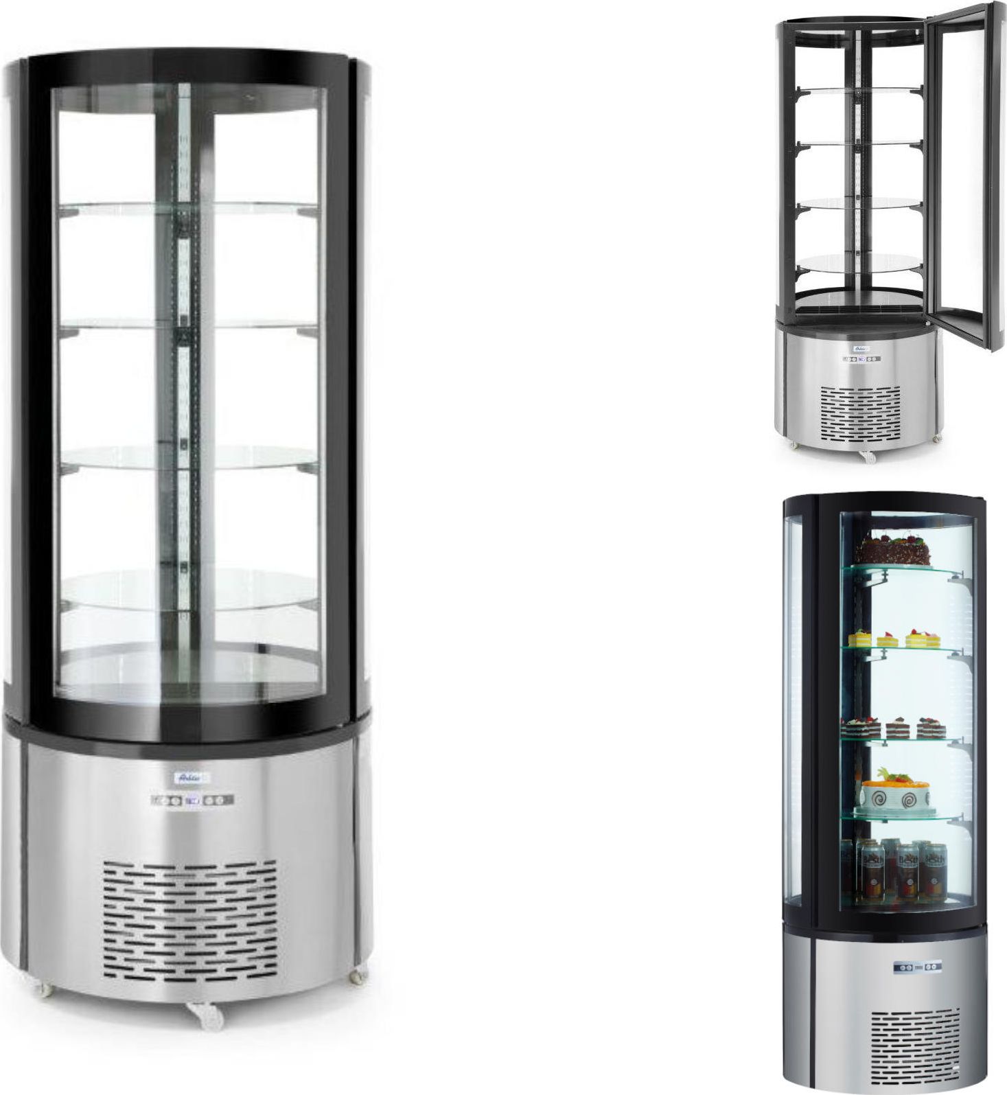 Witryna chłodnicza ARKTIC Witryna chłodnicza cukiernicza okrągła 4 półki LED 360L Witryna chłodnicza cukiernicza okrągła 4 półki LED 360L