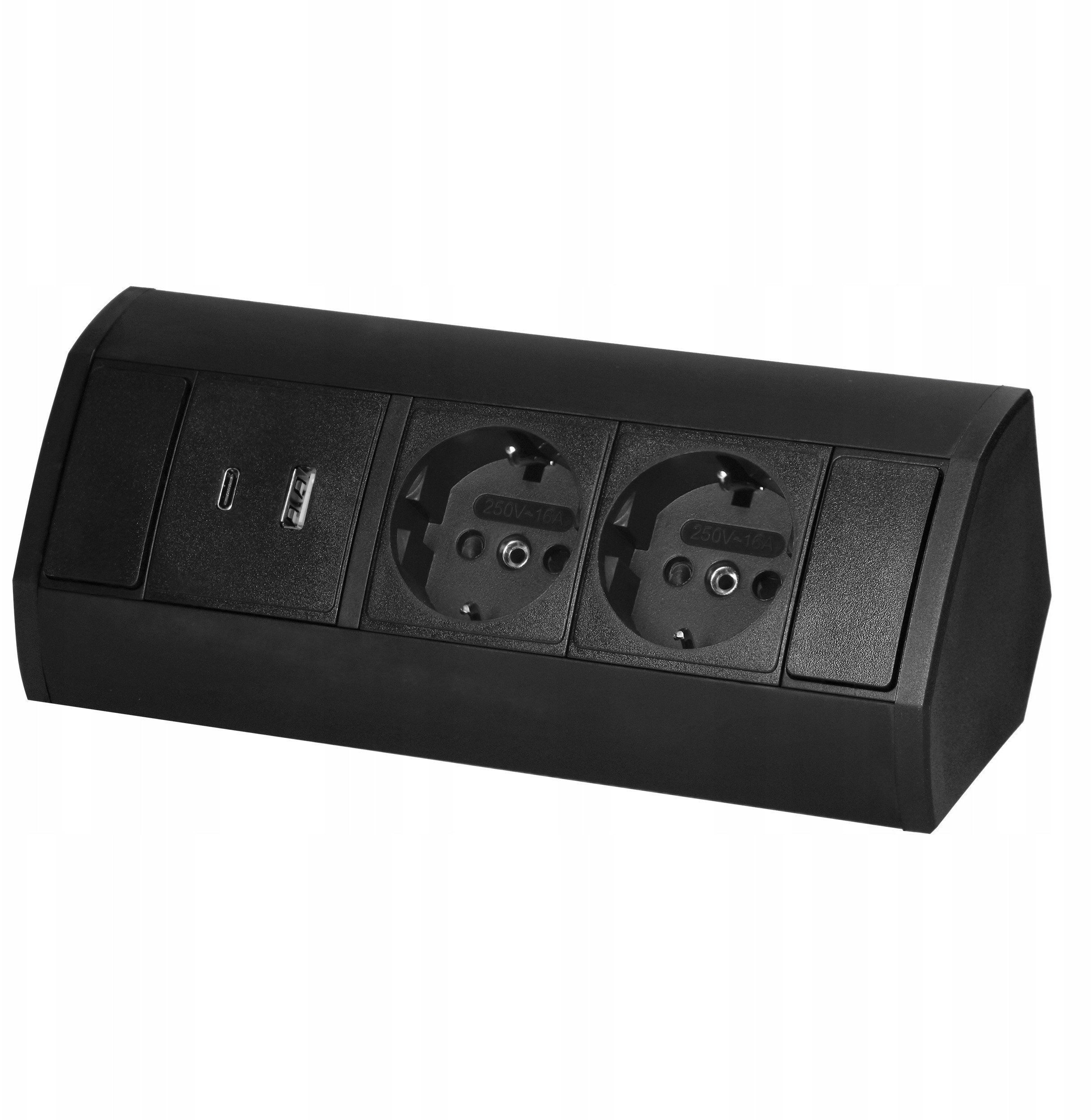 Gniazdo meblowe 2x2P+Z (Schuko), 2xUSB (typ A+C; 2,4A), czarne