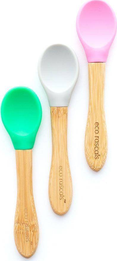 ECO RASCALS ECORASCALS Zestaw łyżeczek bambusowa z silikonową nakładką 3 SZT MIX (różowa, szara, zielona) one size