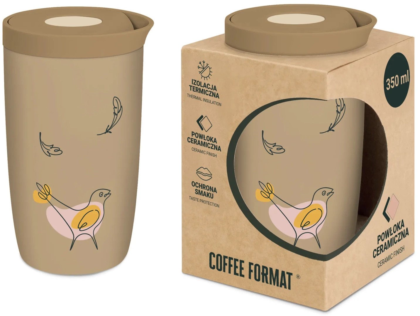 Coffee Format Brązowy kubek termiczny z nadrukiem 350 ml