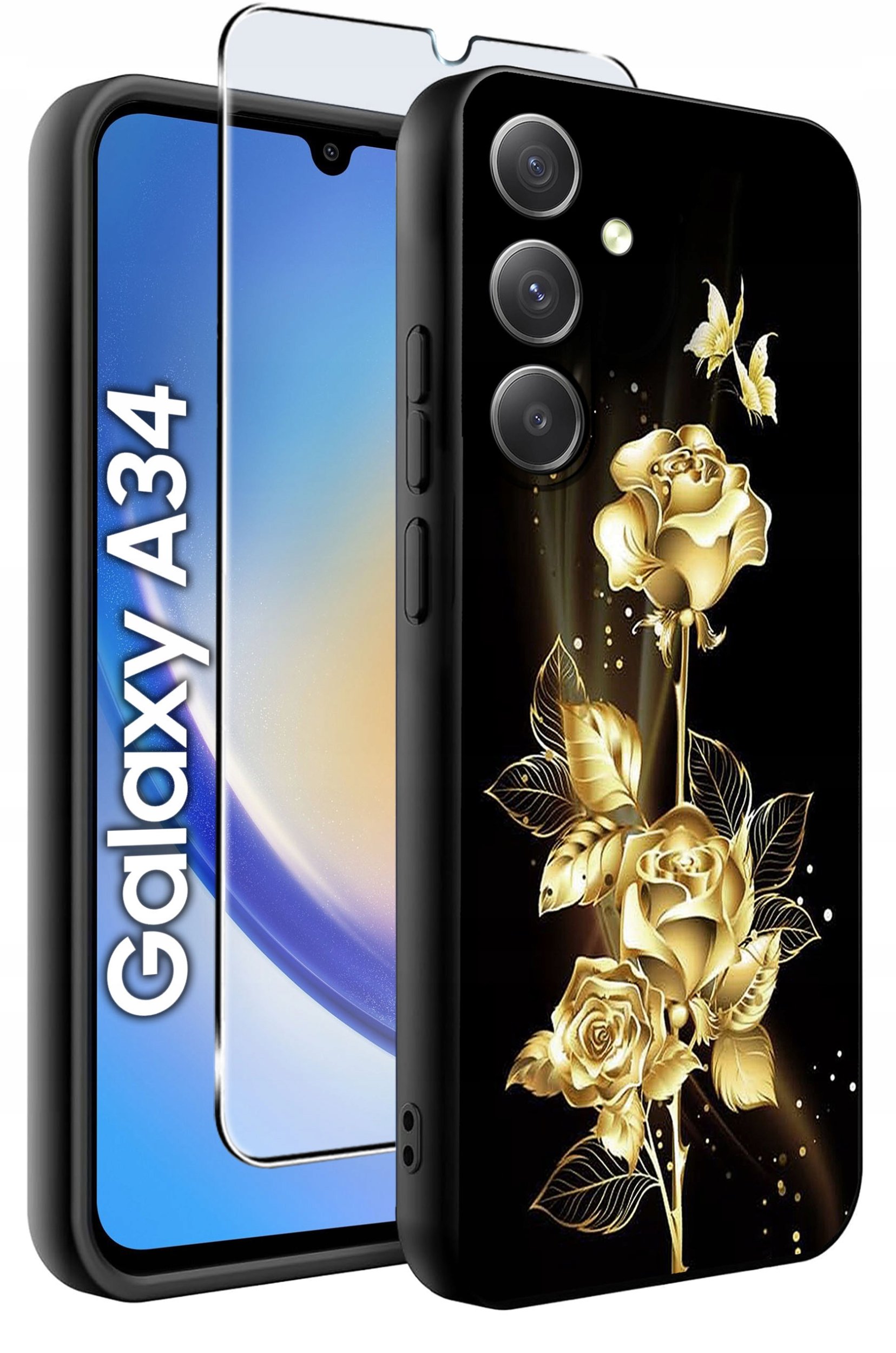 ETUI do Samsung A34 5G WZORY | SILIKONOWE MATT CASE + SZKŁO 9H