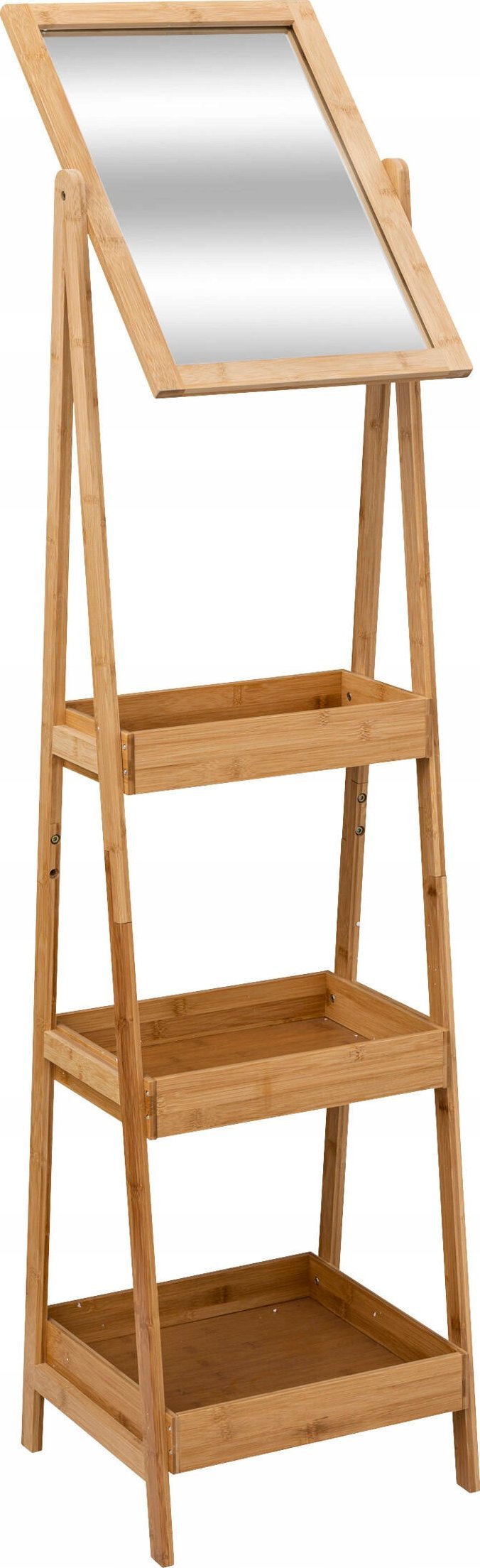 5five Regał łazienkowy z lusterkiem, 3 poziomy, bambusowy, 40x40x160 cm