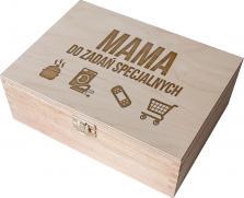 Koszulkowy Mama do zadań specjalnych - drewniana herbaciarka z grawerem