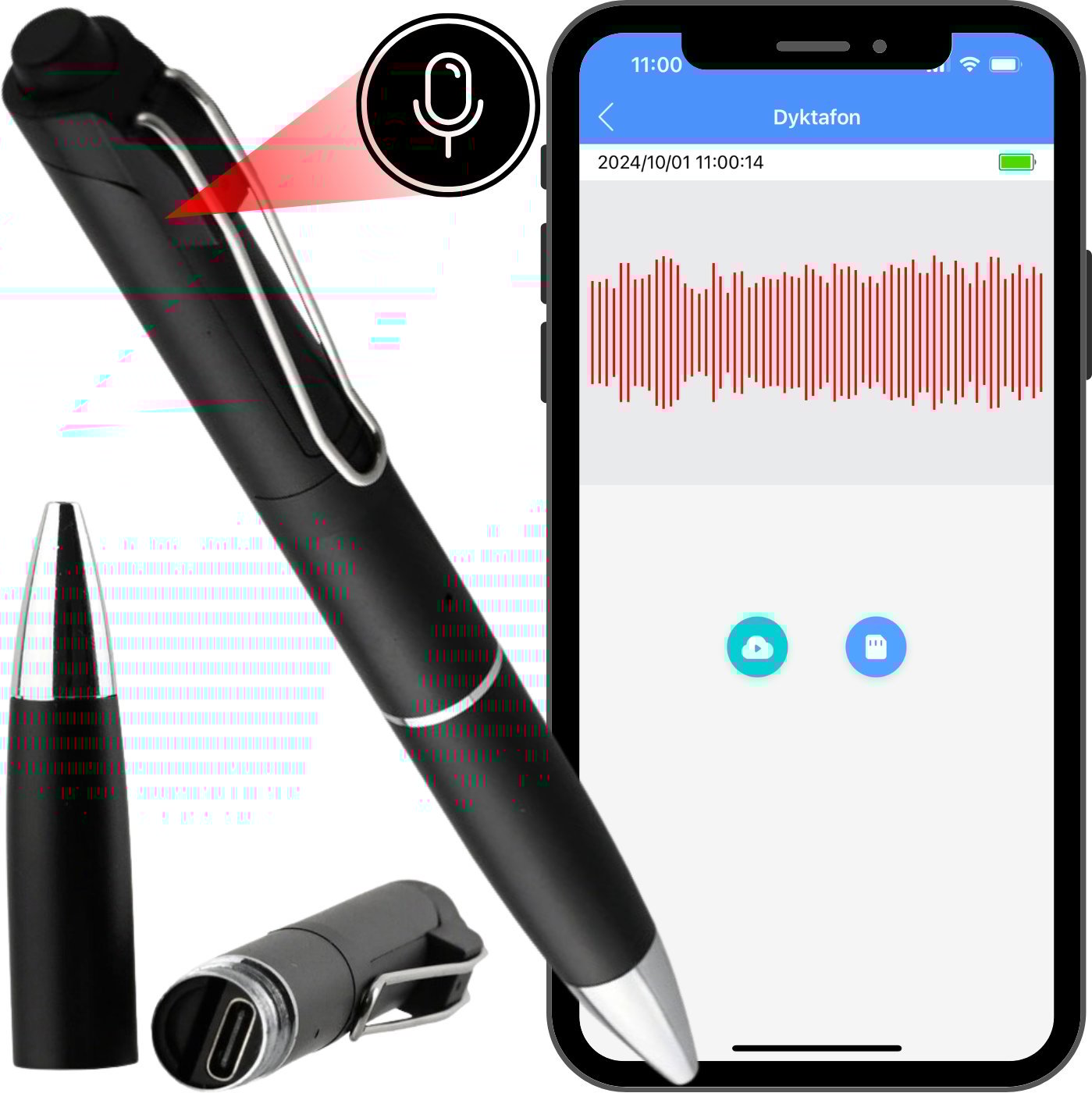 DYKTAFON SZPIEGOWSKI WIFI DŁUGOPIS PODSŁUCH MAŁY APLIKACJA ZDALNY PODSŁUCH