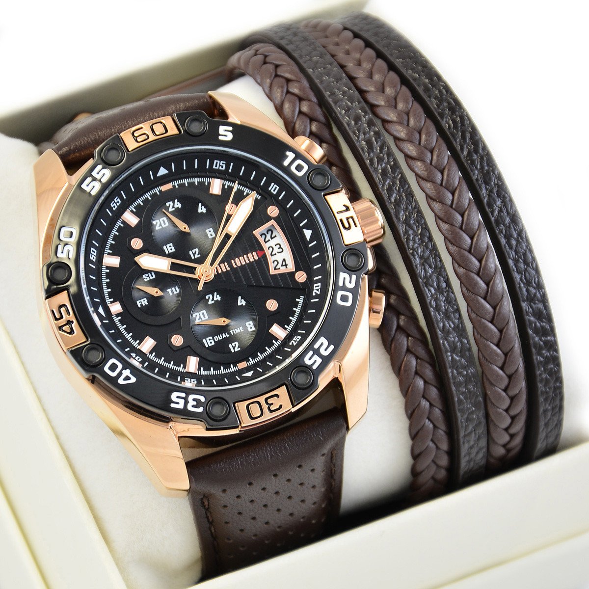 Zestaw męski zegarek Paul Lorens QERCO PL8754A5-1B1 + bransoletka