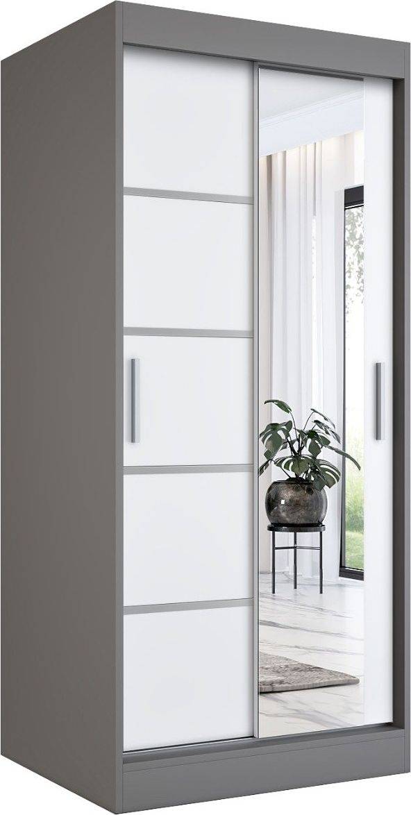 MKPOL Szafa przesuwna MODUO COMFORT 2 90 antracyt/biała mat z lustrem