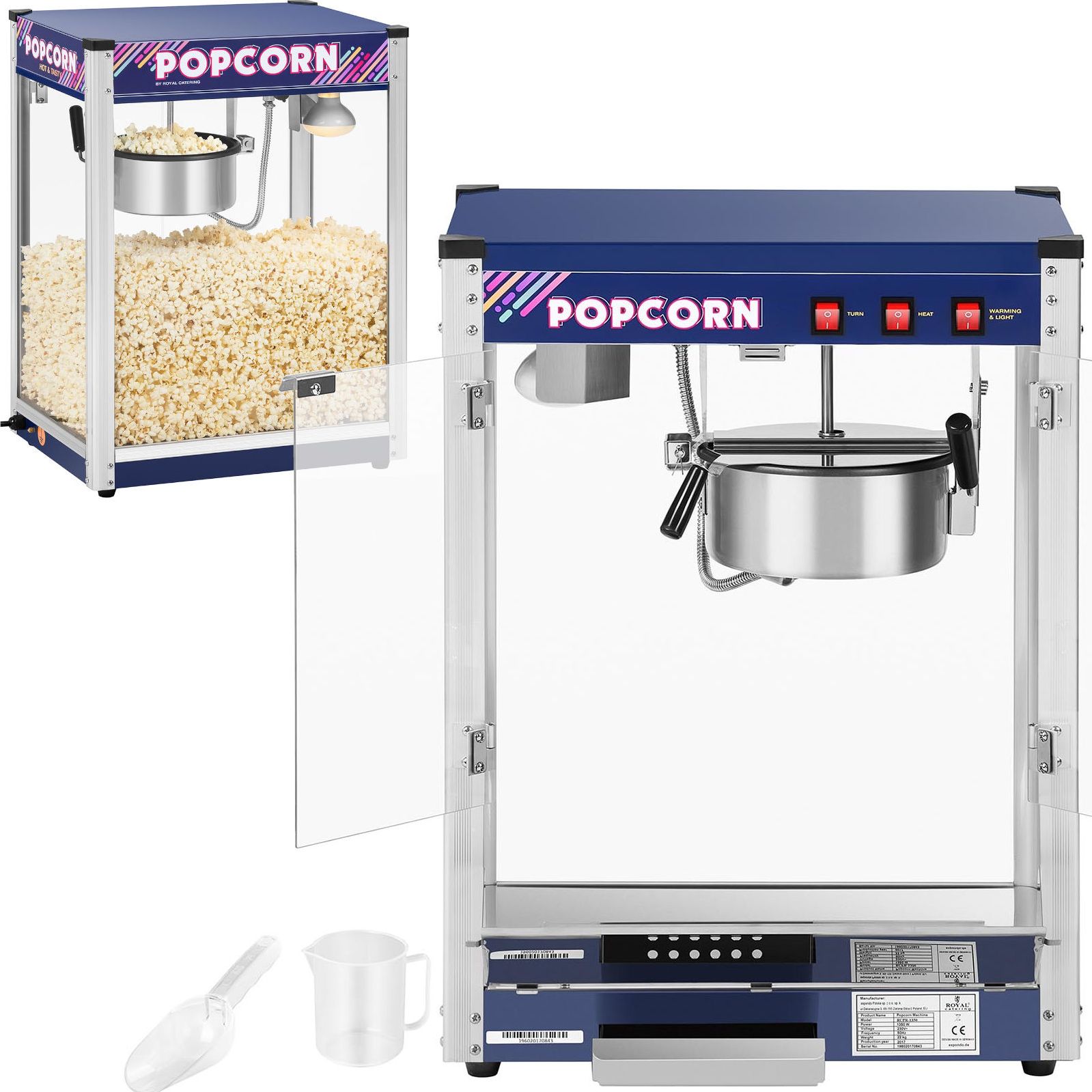Royal Catering Profesjonalna wydajna maszyna do popcornu 1350W 8 oz Royal Catering RCPR-1350