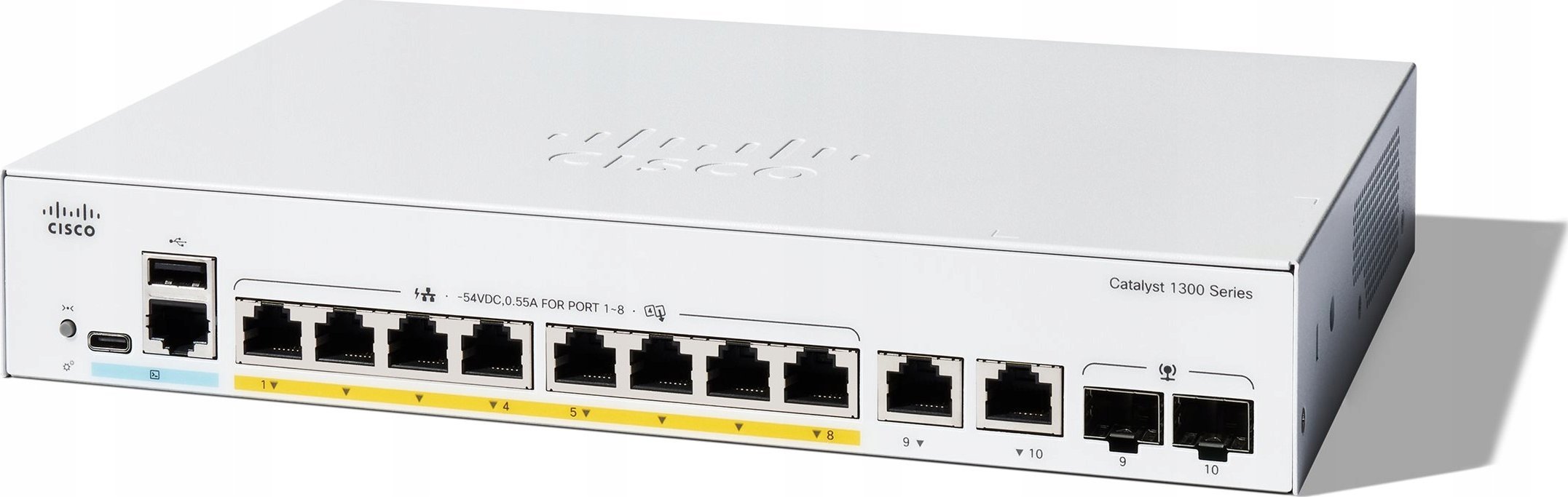 Switch Cisco Cisco Catalyst 1300-8FP-2G - Switch - L3 - managed - 8 x 10/100/1000 (PoE+) + 2 x Combo Gigabit SFP/RJ-45 - an Rack montierbar - PoE+ (12