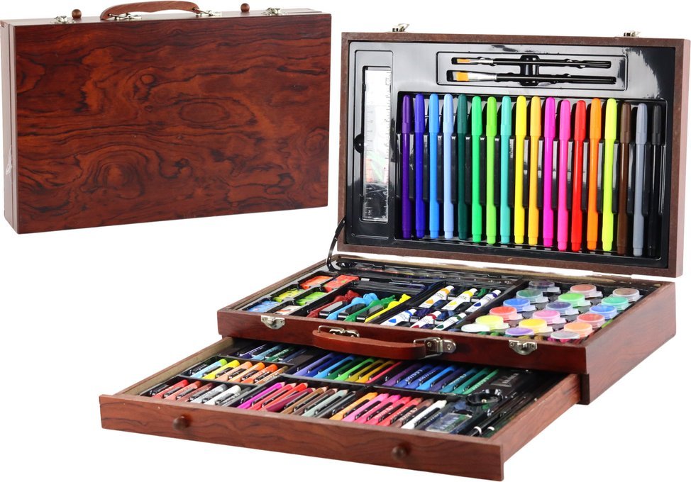 LeanToys Zestaw Artystyczny w Drewnianej Walizce 123 Elementy