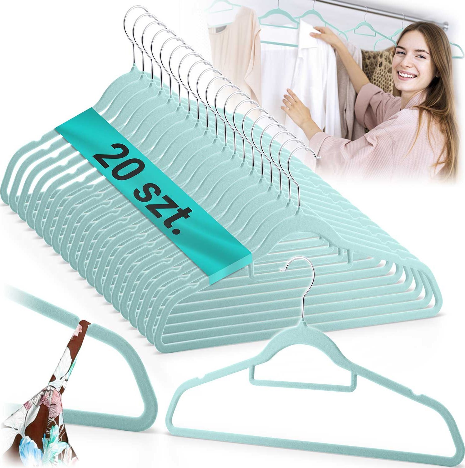 Massido Welurowe wieszaki na ubrania 20szt MS-859 Massido