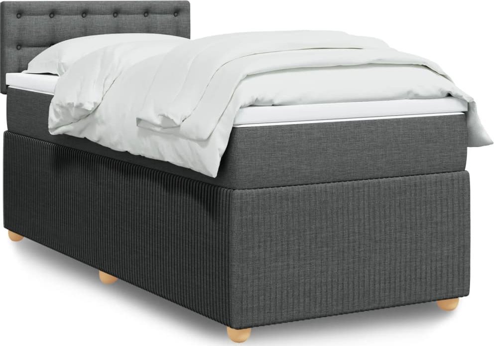 vidaXL Łóżko kontynentalne z materacem, ciemnoszara tkanina 90x190 cm