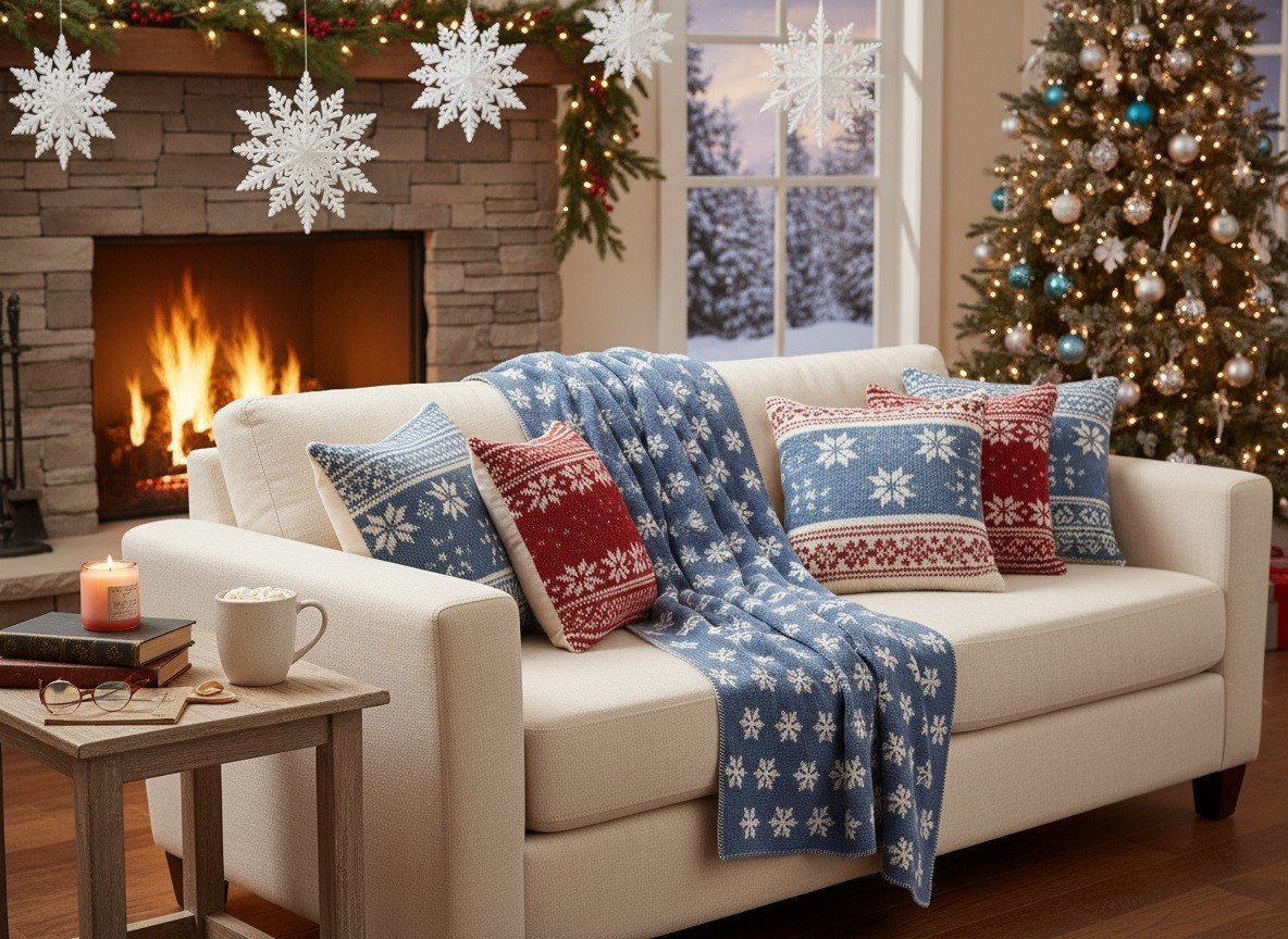 Koc bawełniany 135x200 cm CARLA Snowflake blue 172827K2