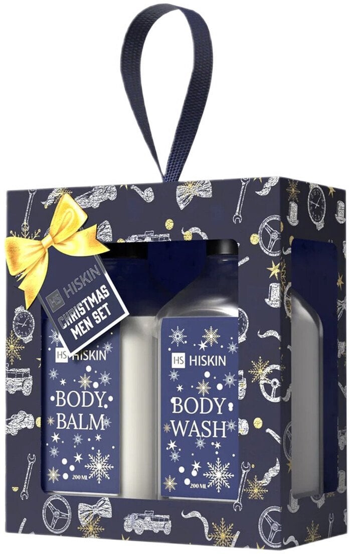 HiSkin Christmas Men Set Zestaw balsam do ciała 200ml + żel pod prysznic 200ml + gąbka