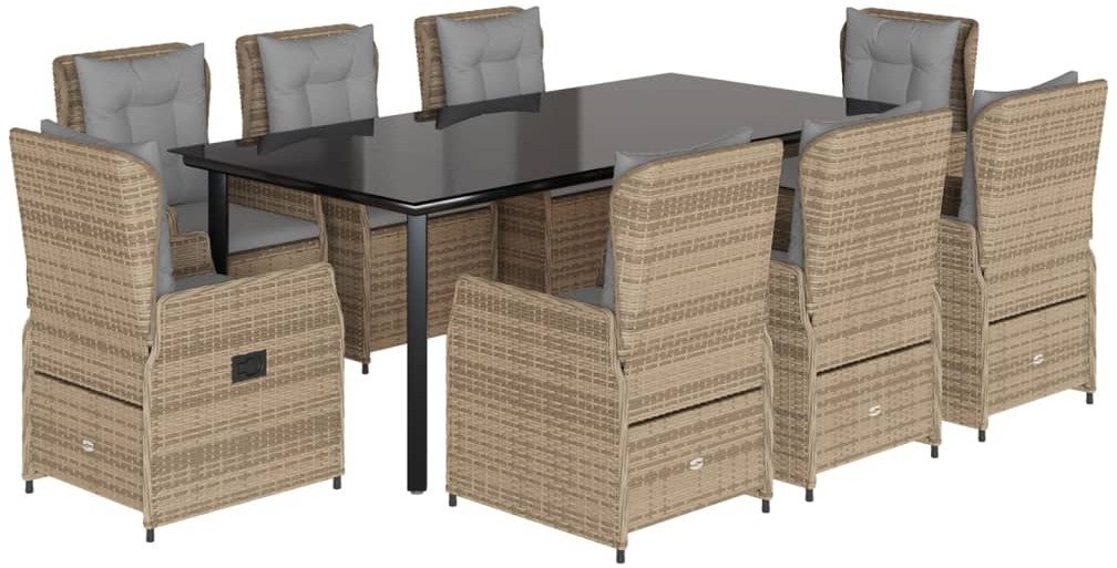 9-cz. zestaw mebli ogrodowych z poduszkami, beżowy, polirattan