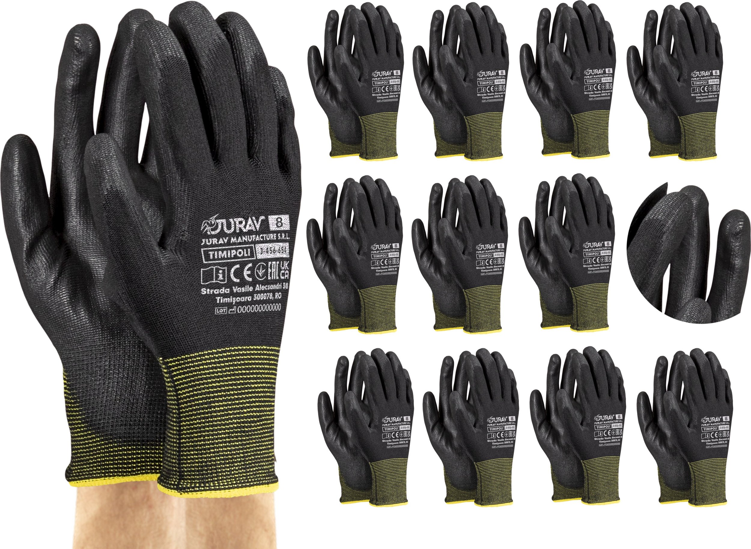 Rękawice Robocze Czarne J-TIMIPOLI_BB - 12 Par (8 - M)