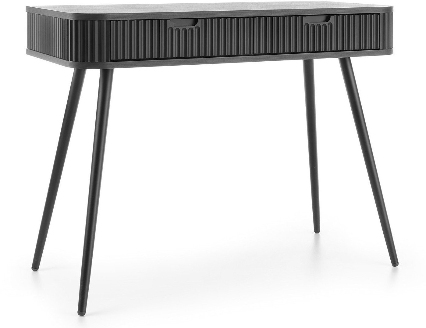 Toaletka Porto 110 cm z dwoma szufladą i ryflowanymi frontami w kolorze czarnym + czarne nogi