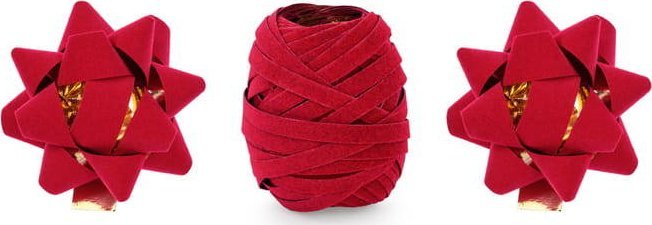 PartyDeco Zestaw welurowych wstążek i rozetek, czerwony, mix one size