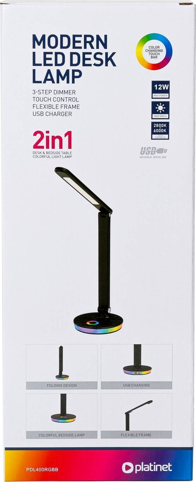 Lampka biurkowa Platinet czarna (PDL400RGBB)