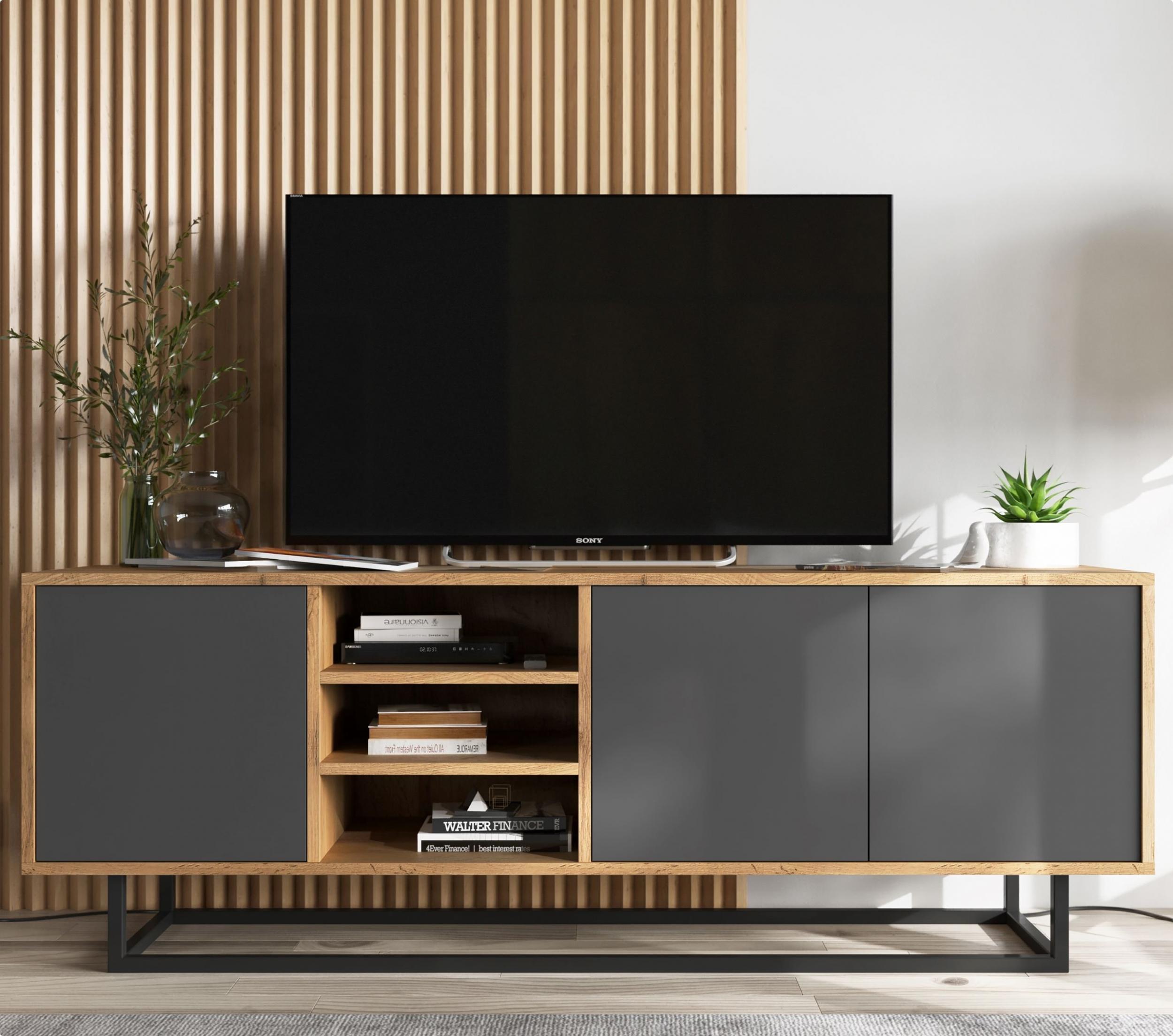 Meble Lindner Szafka RTV Loft Industrialna komoda RTV wotan grafit MAT 150 cm