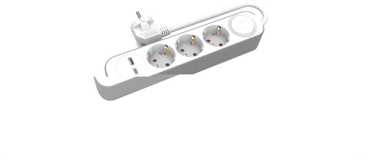 Przedłużacz stały 3x z włącznikiem oraz gniazdami USB A USB C 3m schuko PS-370SWS+USBA+USBC/3 E W-30007