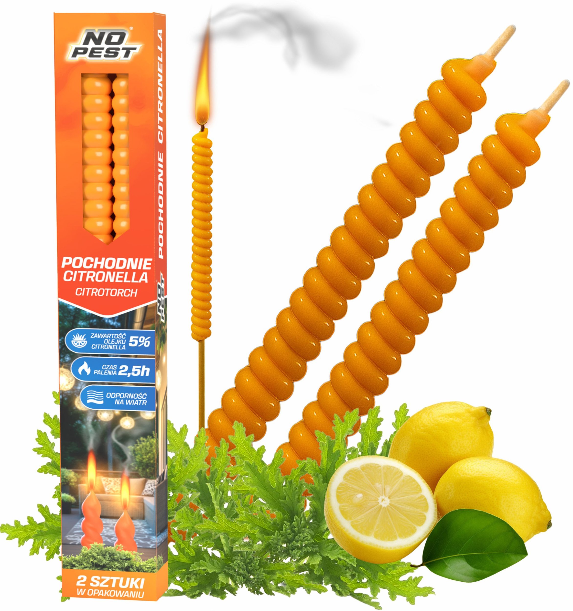 Świeca Zapachowa Pochodnie Citronella 5% do Ogrodu na Taras Balkon Grilla (2 szt) 50cm "Citrotorch"