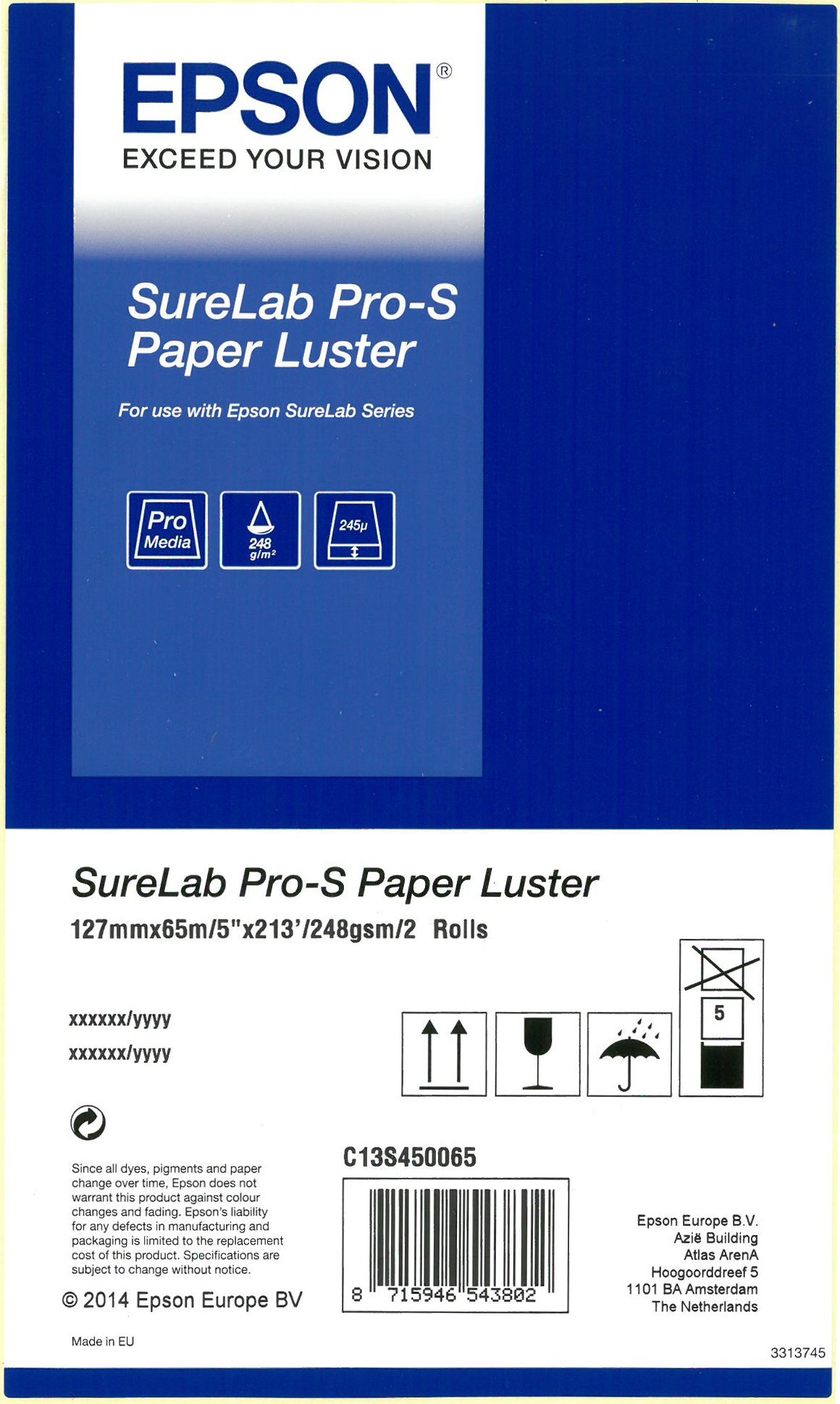 Epson Papier W Roli Surelab Pro-S Paper Luster 127Mm X 65M 248G (2 Szt.) (C13S450065Bp)