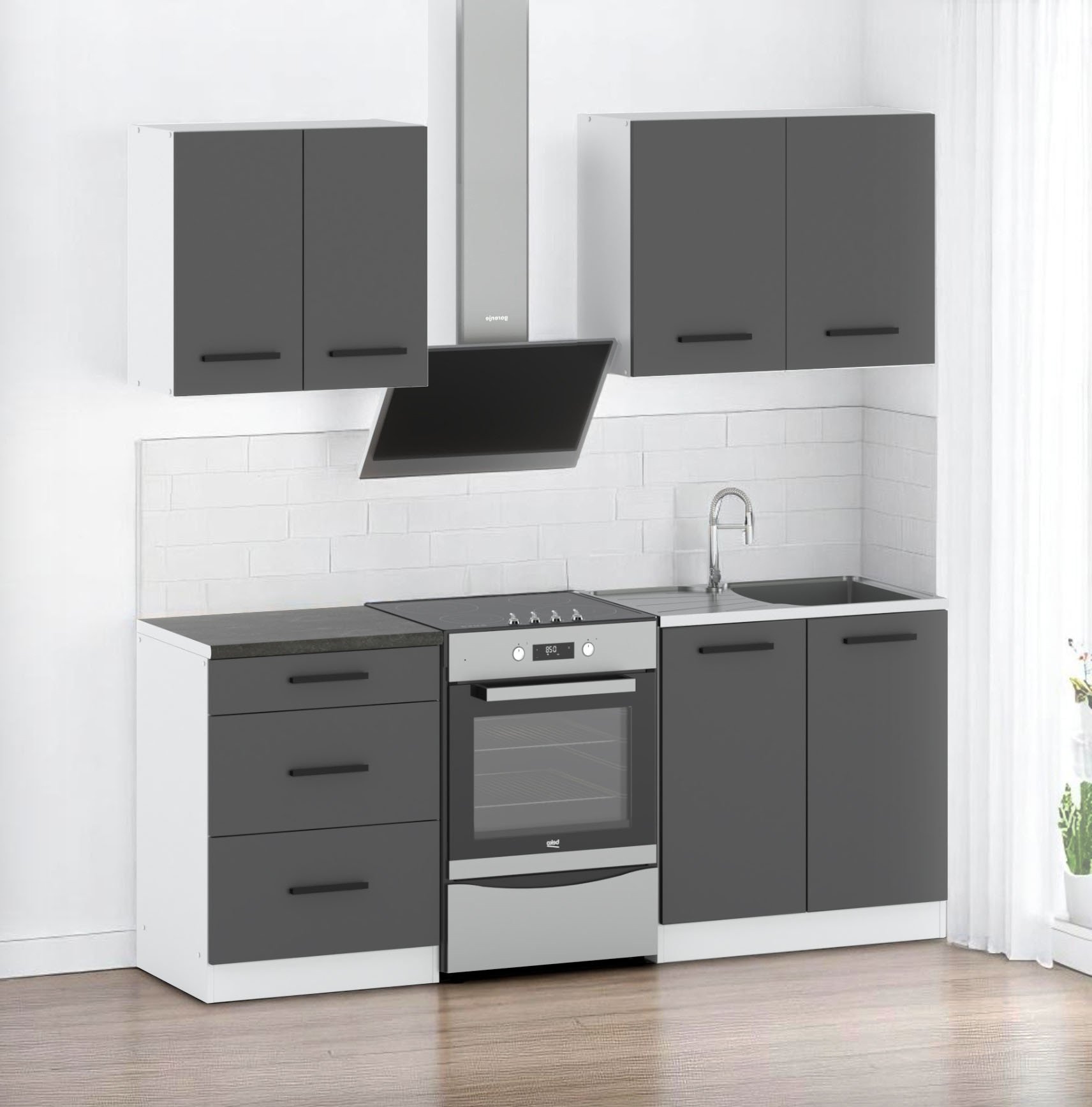 Meble Kuchenne Komplet Mini Mokka 2.0m Nowoczesny Zestaw Kuchenny Szary Mat