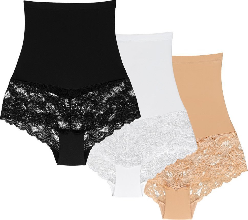 Wolbar Wol-Bar Preciosa 3-pak beżowy-biały-czarny 2XL Majtki wysokie figi