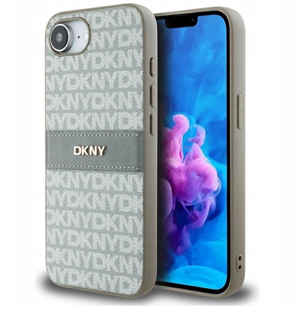 DKNY Etui Repeat Texture Pattern with Tonal Stripe do iPhone 16e beżowy