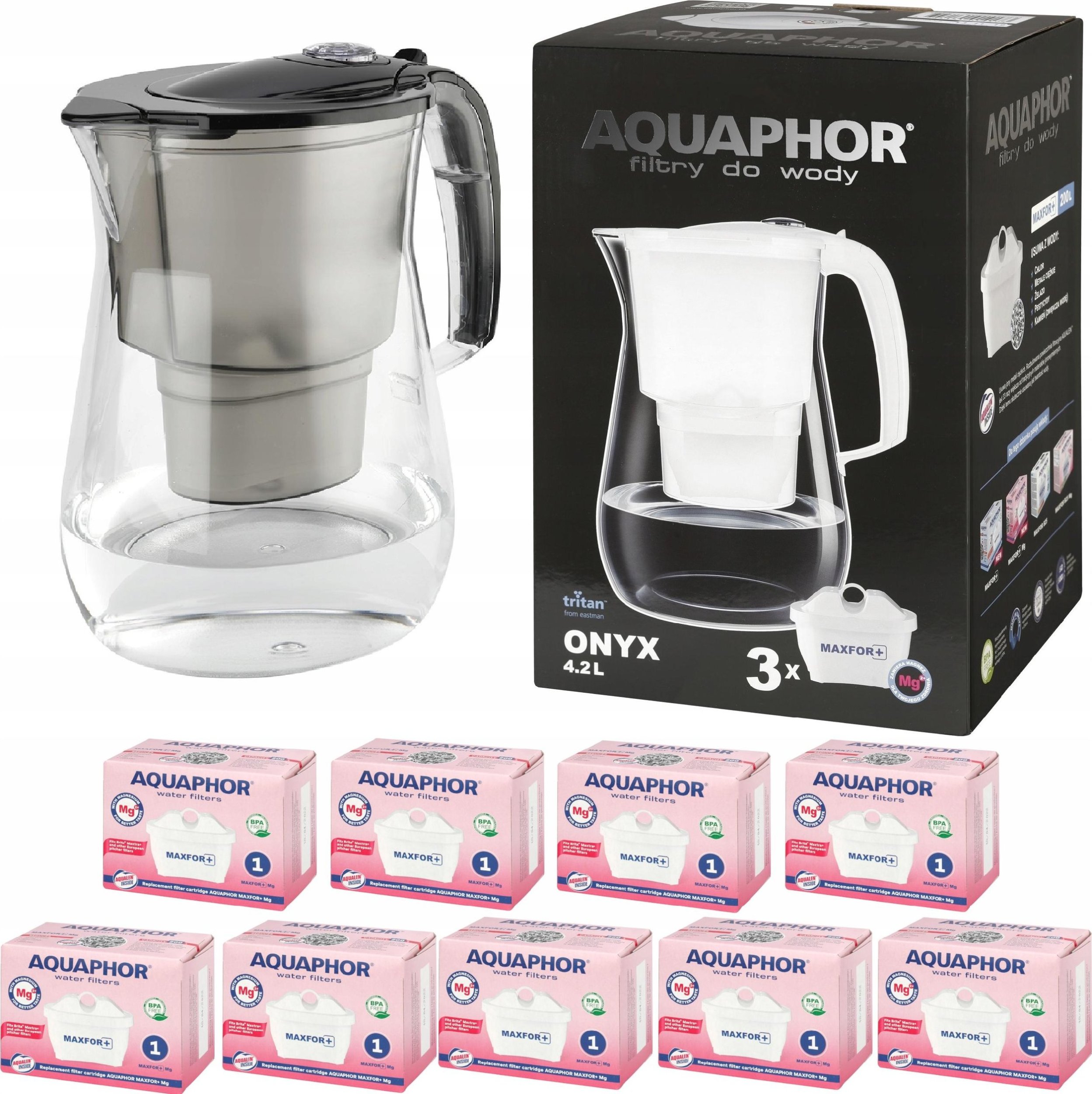 Dzbanek filtrujący Aquaphor Onyx 4,2 l + 9 wkładów, czarny