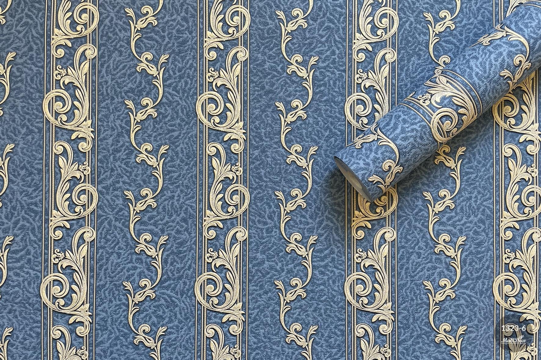 MallDeco TAPETA WINYLOWA MODEL ESMERALDA DUNGA, NIEBIESKOSZARA