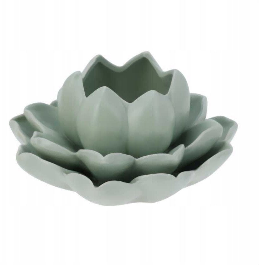 Świecznik na tealight kwiat lotosu z porcelany, 12,5 x 13 x 6,5 cm