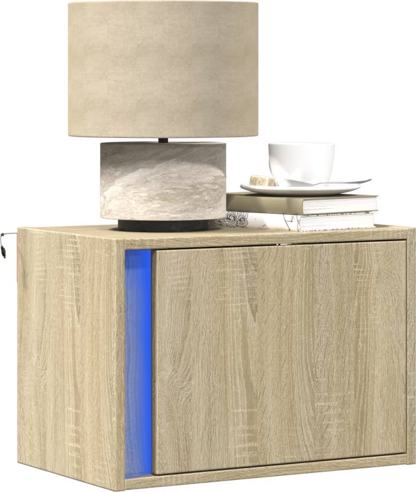 vidaXL Wisząca szafka nocna z podświetleniem LED, dąb sonoma
