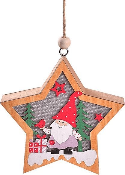 Lampka Świąteczna Drewniana Skrzat i prezent - Gwiazdka
