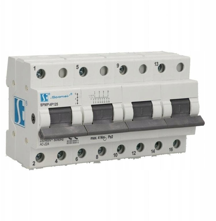 Przełącznik modułowy zasilania I-0-II (sieć-agregat) 4P 125A SPMP4P125