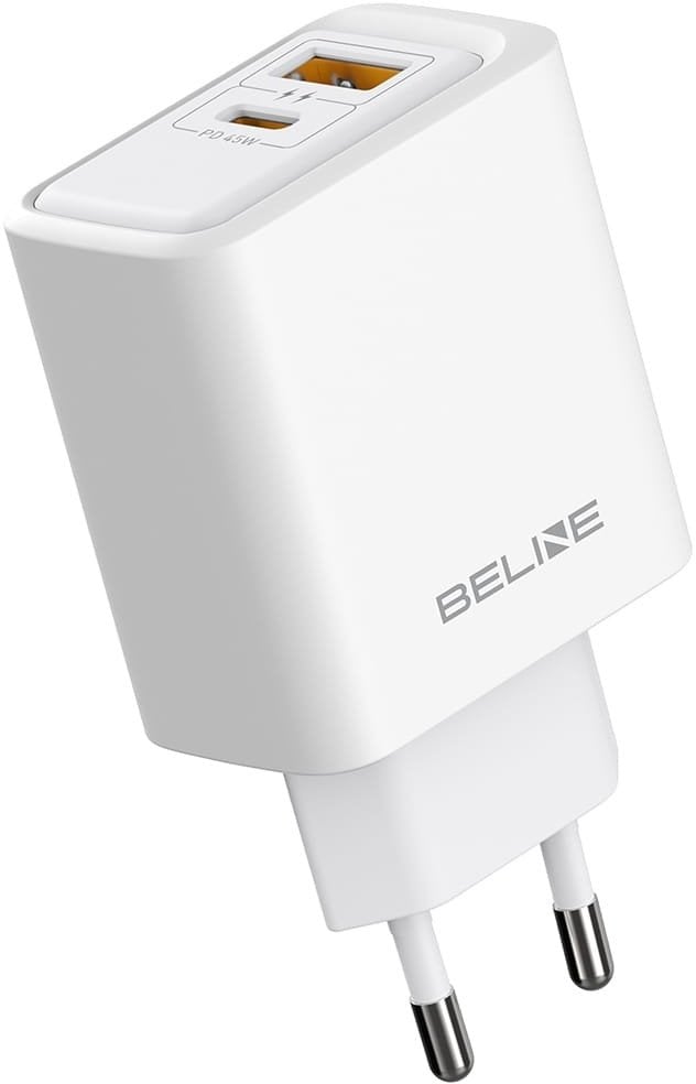 Ładowarka sieciowa Beline 45W GaN USB-A/USB-C BLN2CW45 biały