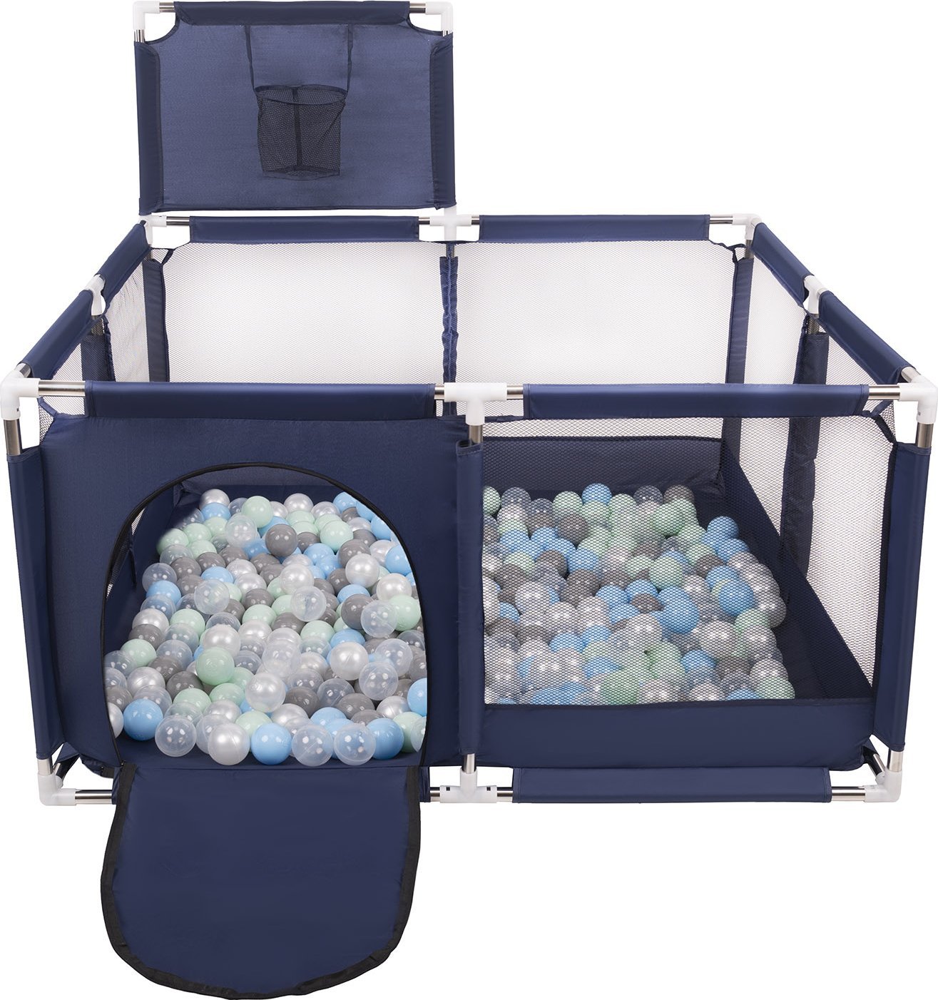 Selonis Selonis Boisko KK-100X z piłeczkami 6cm niebieski: perła-szary-transparent-babyblue-mięta 125x125x105/400piłek Zabawka kojec