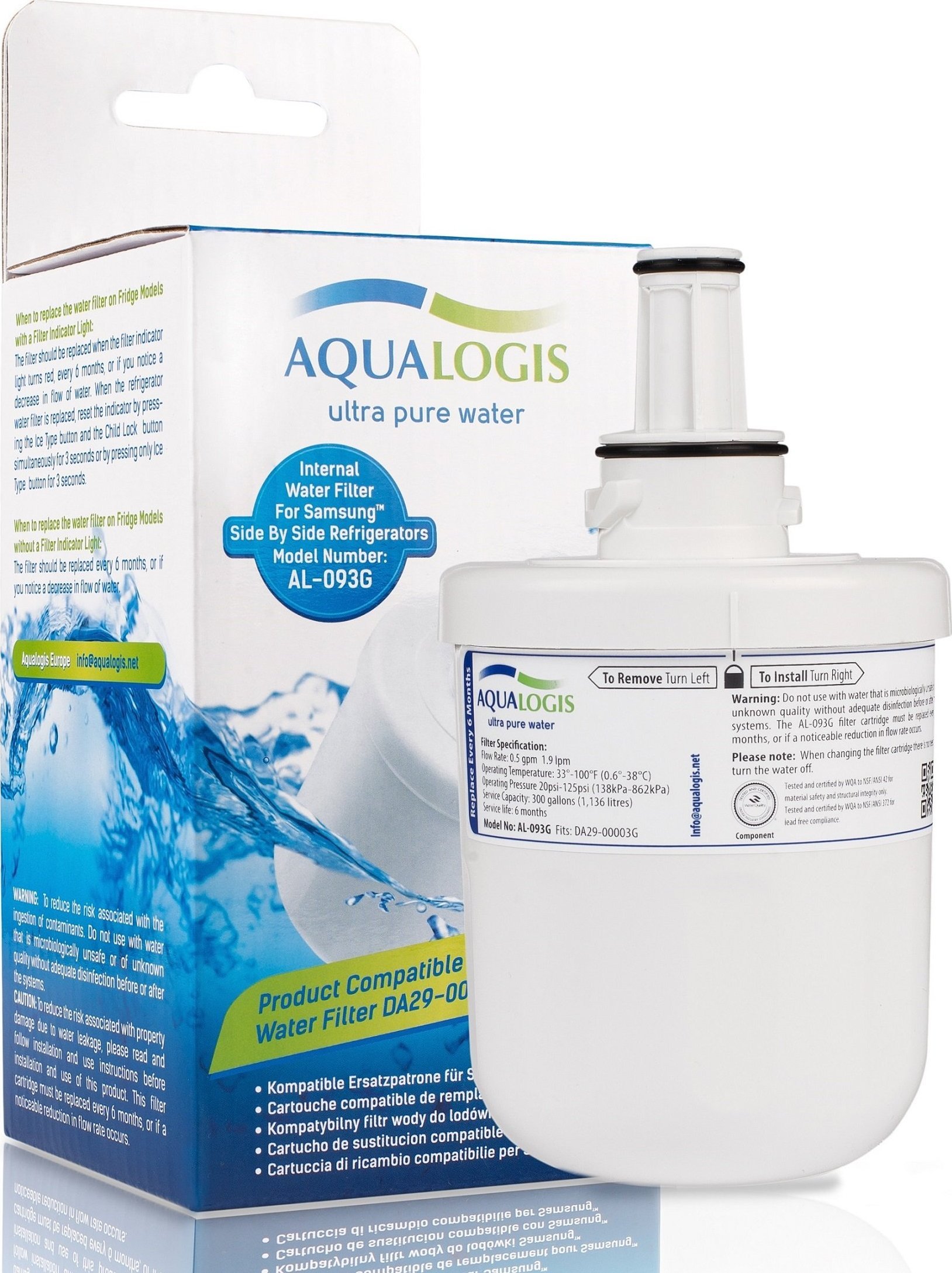 AQUALOGIS Filtr AL-093G Do Lodówki Samsung Da29-00003G HAFIN2/EXP Zamiennik