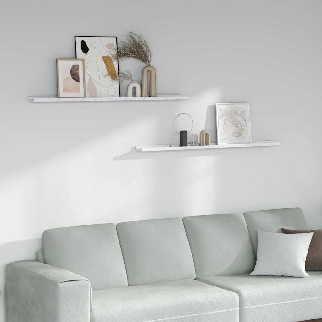 vidaXL Półki ścienne z półką 2 pcs Biały marmur 115 x 9 x 3 cm