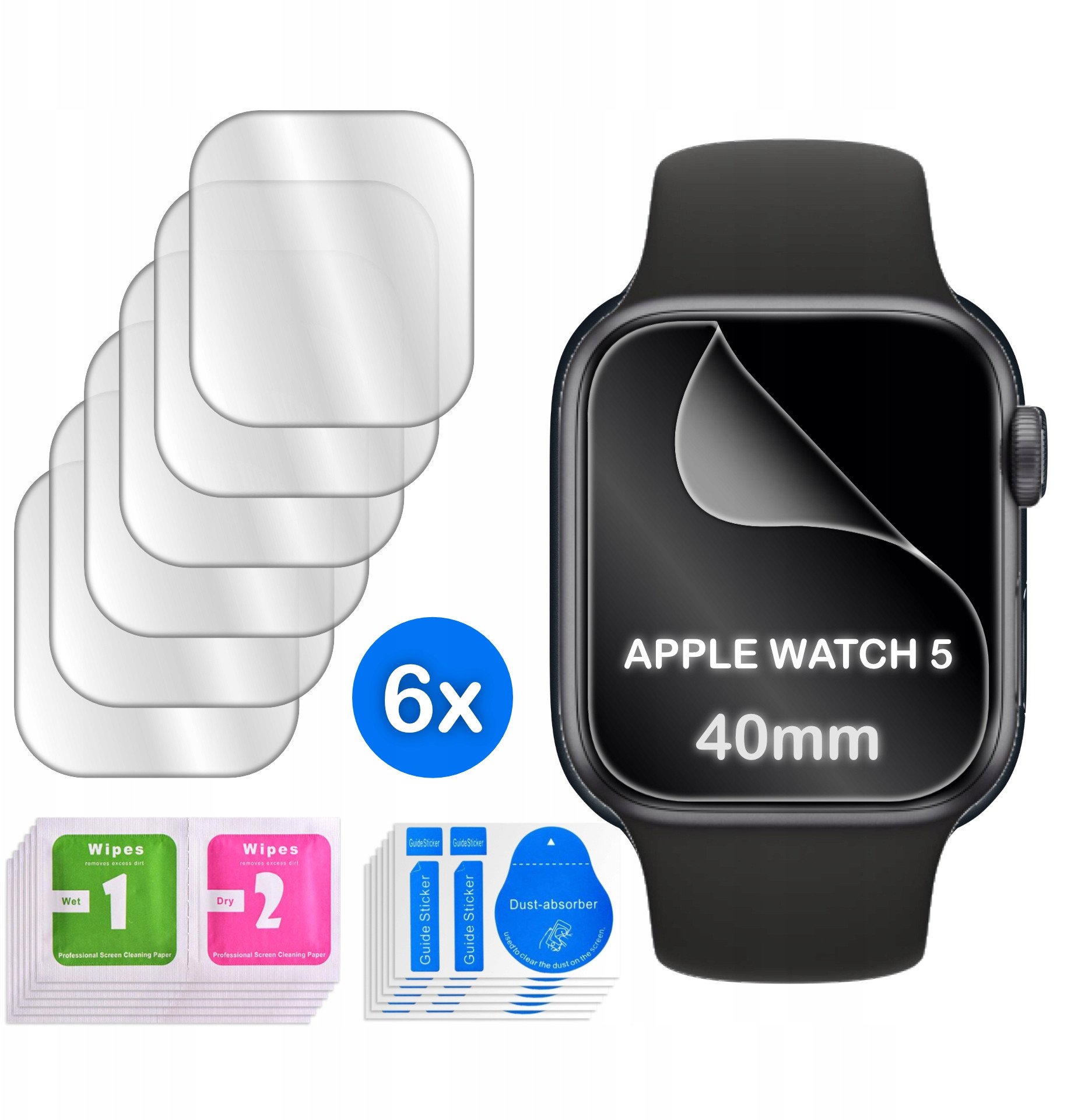 FOLIA do Apple Watch 5 40mm HYDROŻELOWA OCHRONNA na ekran 3D 6 sztuk