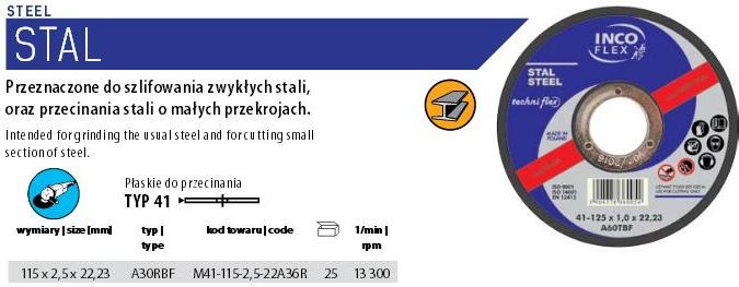 Techniflex Tarcza do cięcia metalu 115 x 2,5 x 22,2mm (IFM41-115-2.5-22A36R)