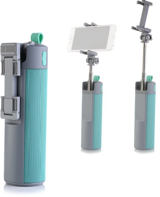 Przenośny głośnik wielofunkcyjny BT z selfie stick BLUE one size