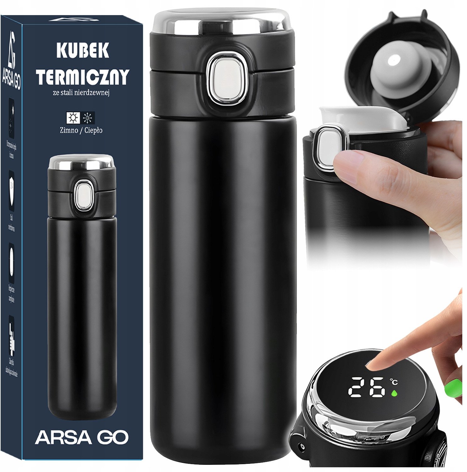 KUBEK TERMICZNY TERMOS DO KAWY Z USTNIKIEM 420ML WYŚWIETLACZ LCD SZCZELNY