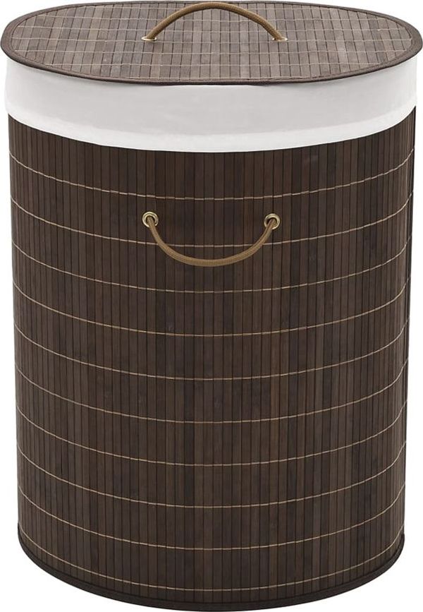 Kosz na pranie Elior Bambusowy owalny pojemnik na pranie Lavandi 3X - ciemnobrązowy